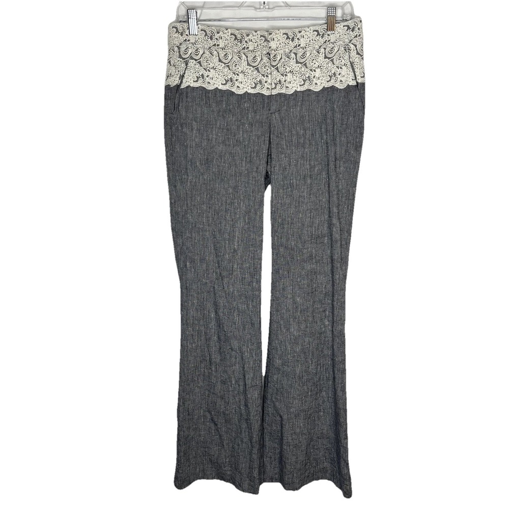 Anthropologie Elevenses The Brighton Linen Cotton Lace Waist Wide Leg Pants 6